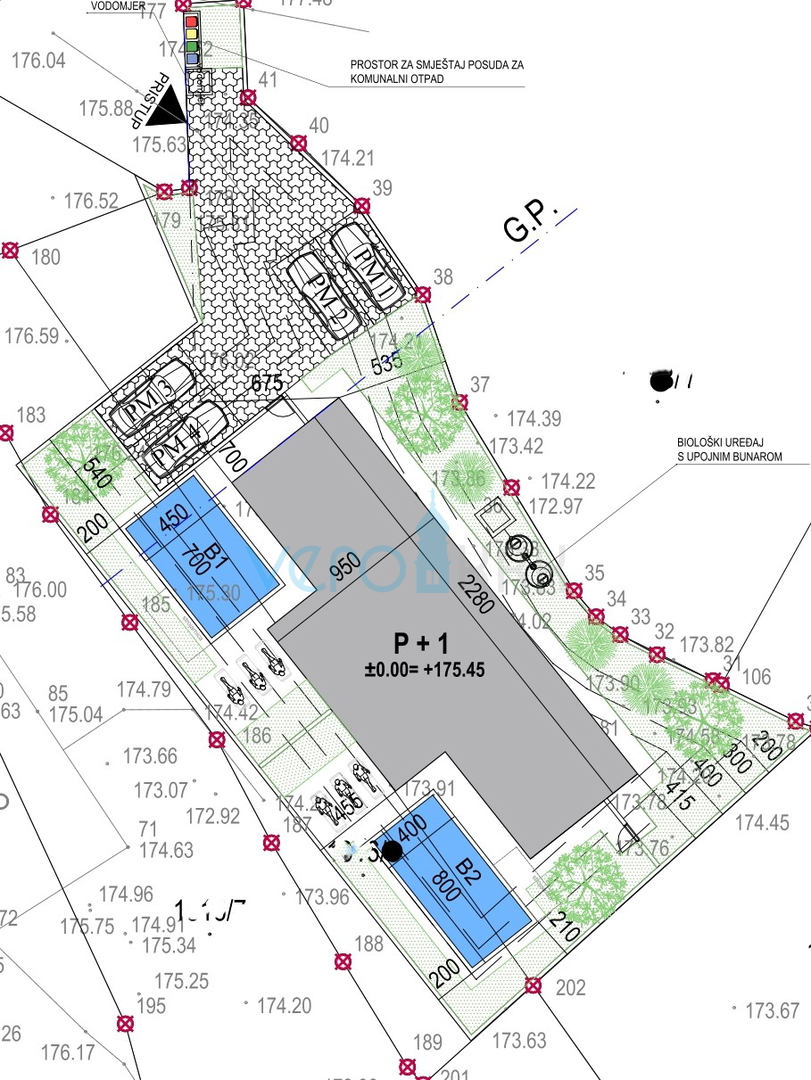 Krk, Linardići, zemljišče 2048m2, projekt naselja, tri vile, prodamo