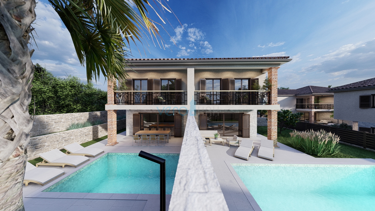 Krk, Linardići, zemljišče 2048m2, projekt naselja, tri vile, prodamo