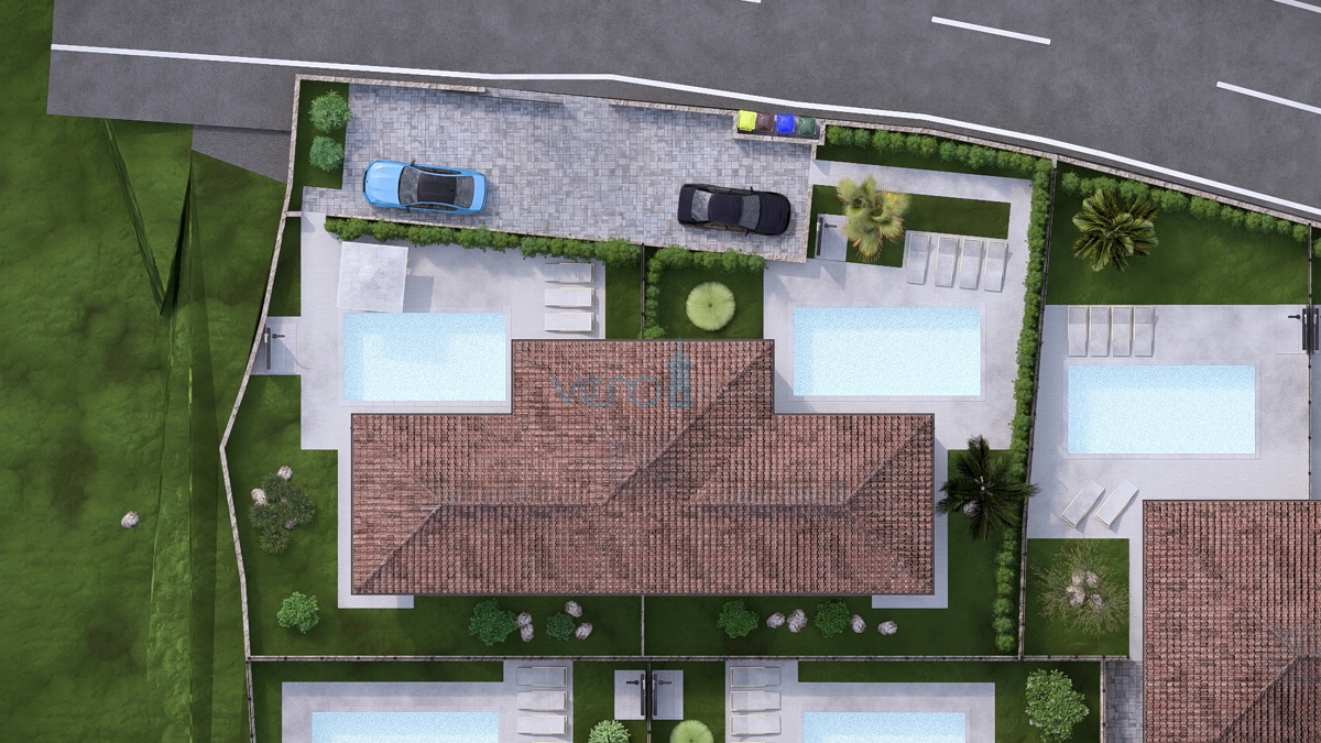 Otok Krk, Linardići, zemljišče 2048 m2, projekt za turistični kompleks, tri vile, prodaja
