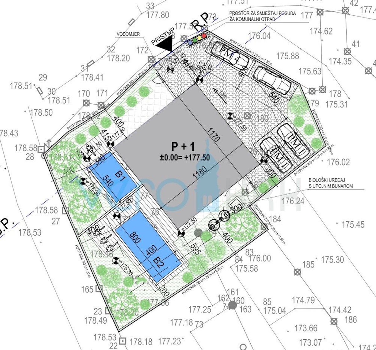 Krk, Linardići, zemljišče 2048m2, projekt naselja, tri vile, prodamo