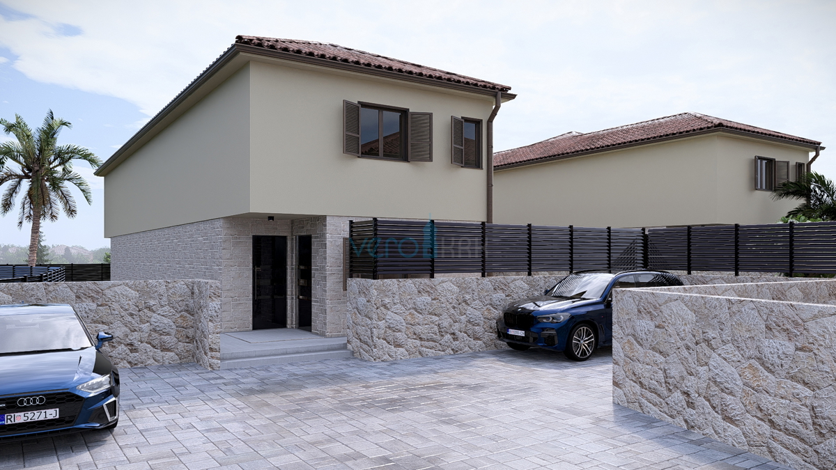 Otok Krk, Linardići, zemljišče 2048 m2, projekt za turistični kompleks, tri vile, prodaja