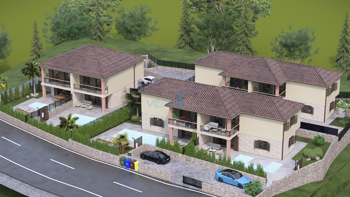 Otok Krk, Linardići, zemljišče 2048 m2, projekt za turistični kompleks, tri vile, prodaja