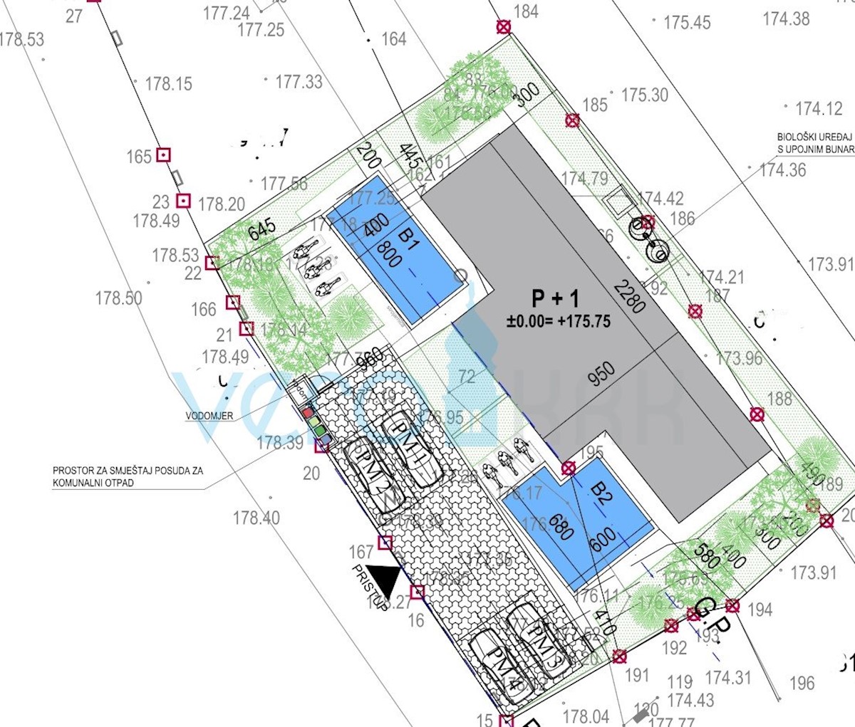 Krk, Linardići, zemljišče 2048m2, projekt naselja, tri vile, prodamo