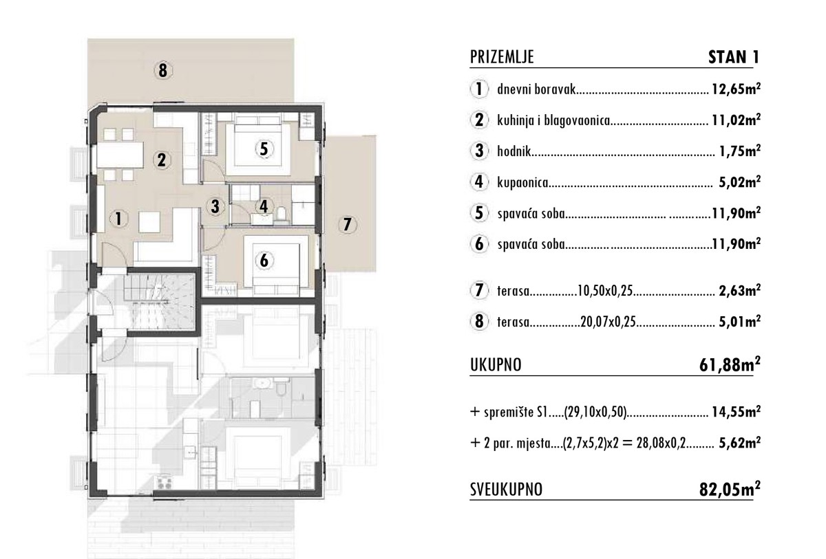 Otok Krk, Omišalj, novogradnja, dvosobno stanovanje v pritličju, vrt, shramba, prodaja