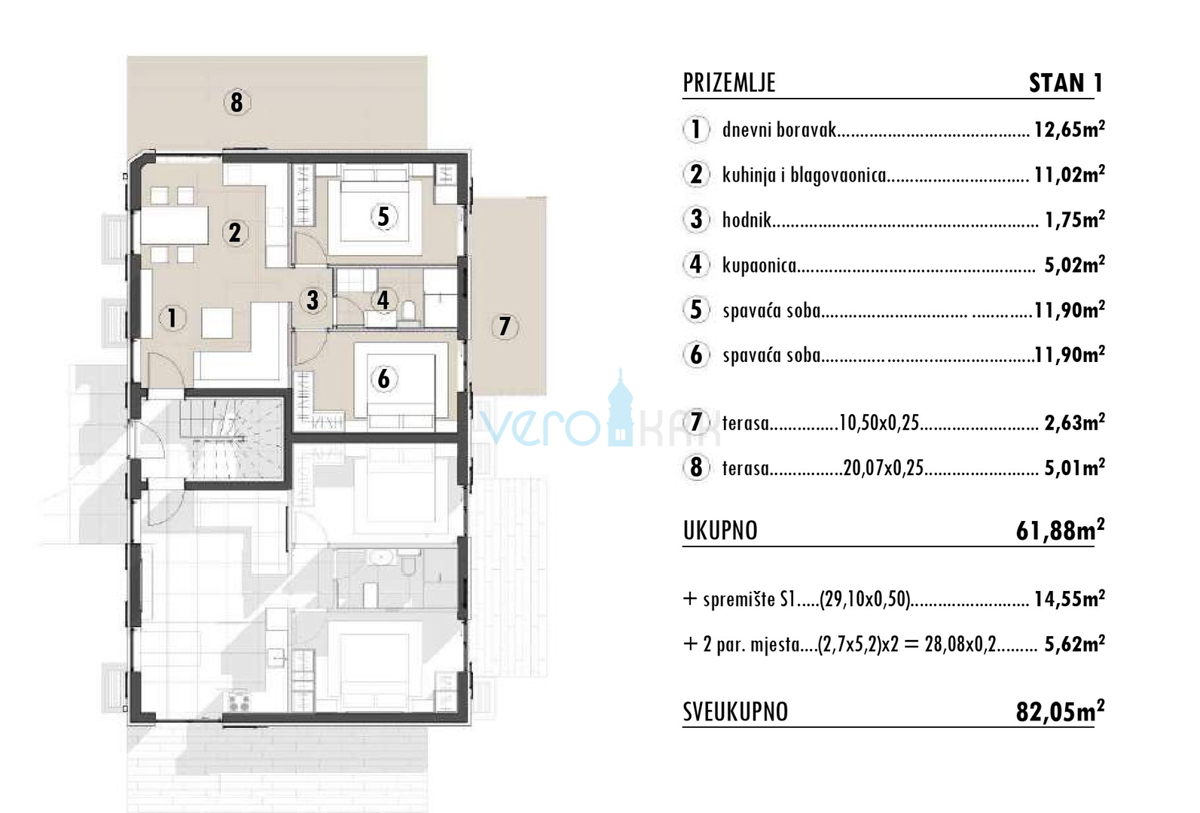 Otok Krk, Omišalj, novogradnja, dvosobno stanovanje v pritličju, vrt, shramba, prodaja