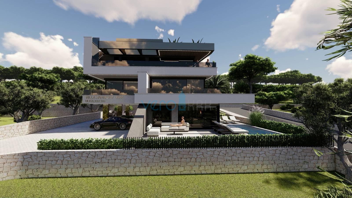 Grad Krk, otok Krk, pritličje, sodoben stan v novi vili 83 m2, bazen, vrt, prodaja