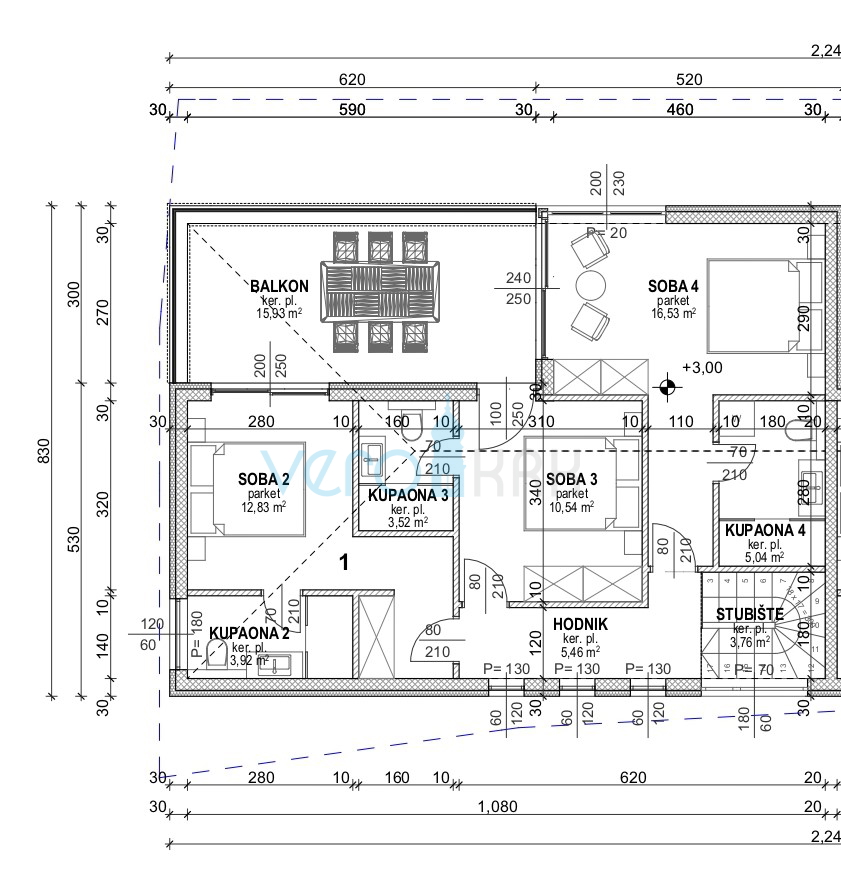 Otok Krk, Malinska, moderna hiša v novogradnji s bazenom, vrt, razgled, prodaja