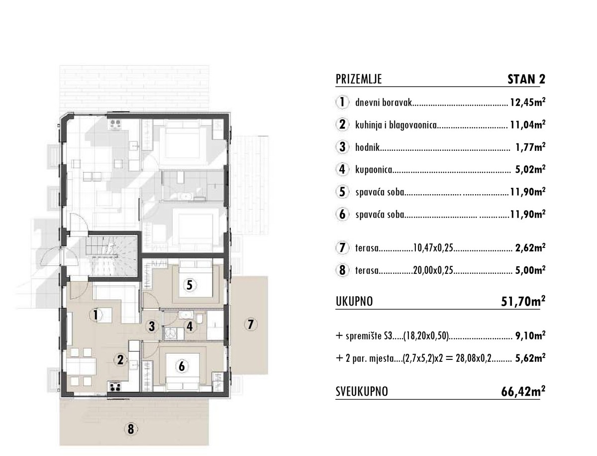 Otok Krk, Omišalj, dvosobno stanovanje v pritličju, novogradnja, vrt, prodaja