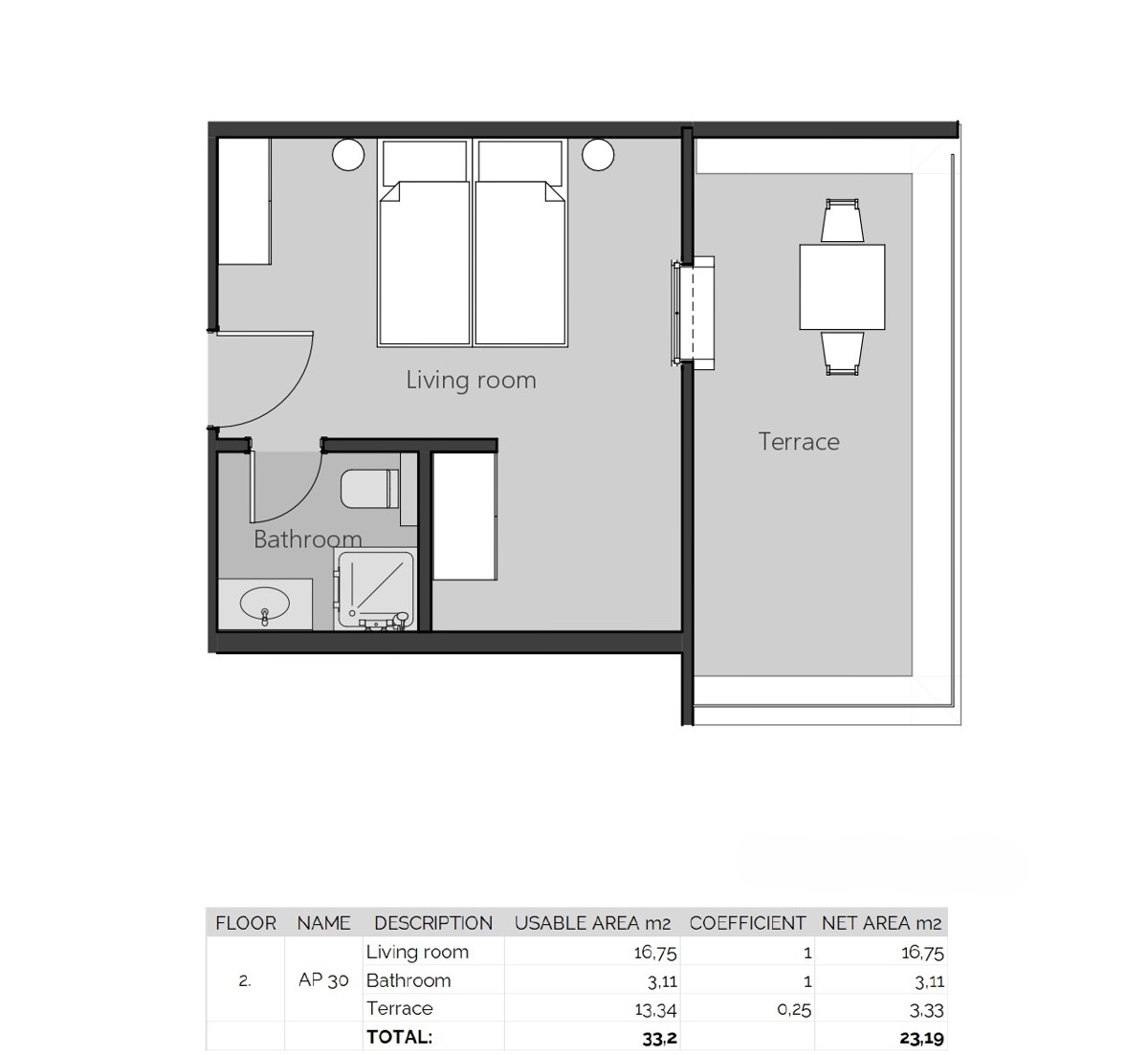 Crikvenica, novogradnja, stanovanje 19 m2 v drugem nadstropju, dvigalo, prodaja