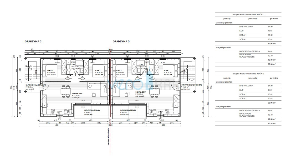 Uvala Soline, Čižići, 2-sobni apartmaji s terasami v novogradnji 320m od plaže, prodamo