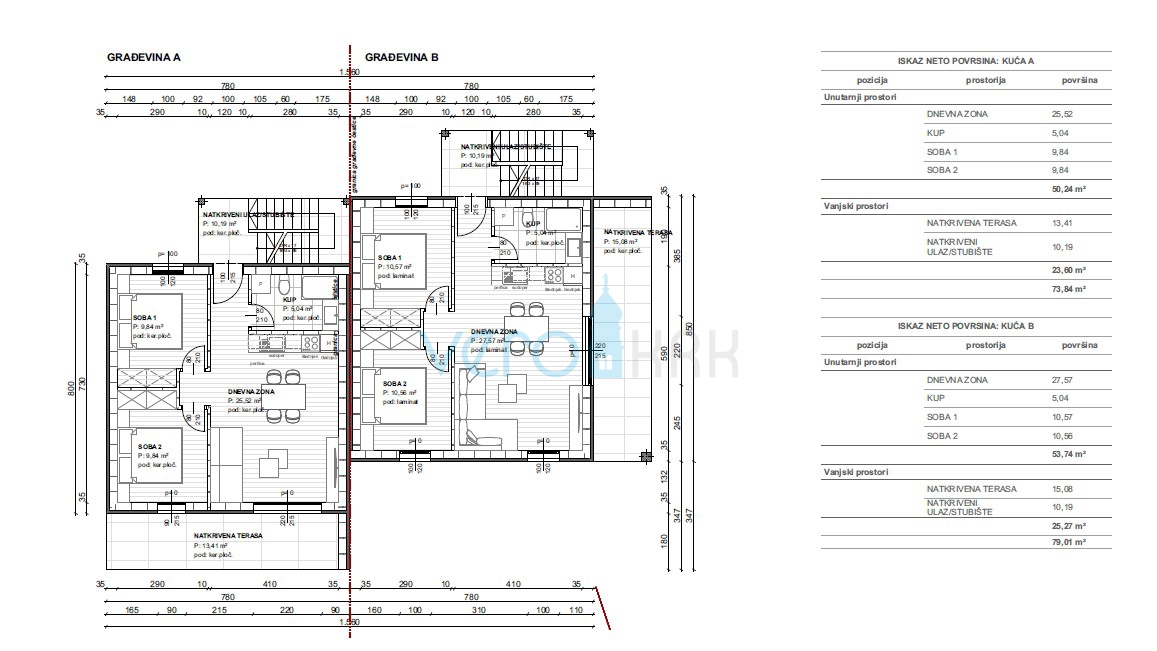 Uvala Soline, Čižići, 2-sobni apartmaji s terasami v novogradnji 320m od plaže, prodamo