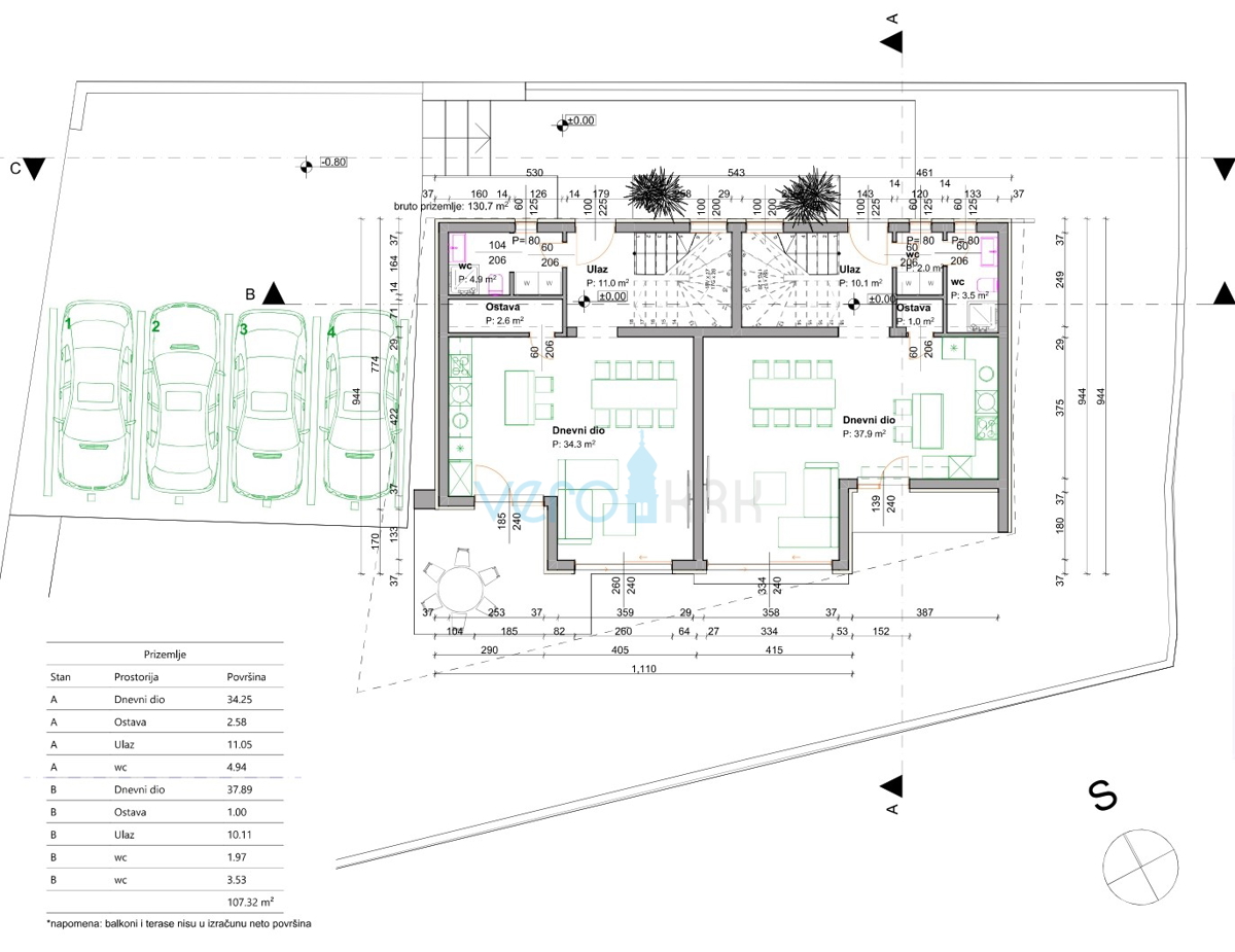 Malinska, otok Krk, nova moderna dvojna hiša, bazen, razgled, vrt, prodaja