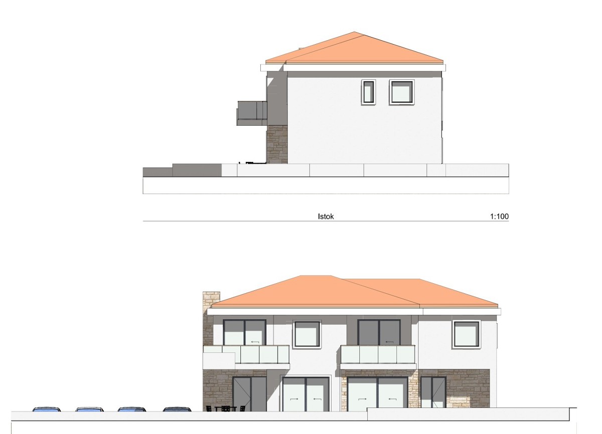 Malinska, otok Krk, nova moderna dvojna hiša, bazen, razgled, vrt, prodaja