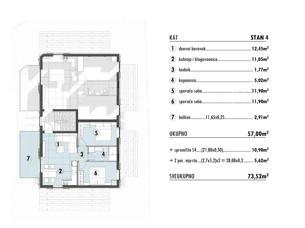 Otok Krk, Omišalj, dvosobno stanovanje v 1. nadstropju, novogradnja, pogled na morje, shramba, prodaja