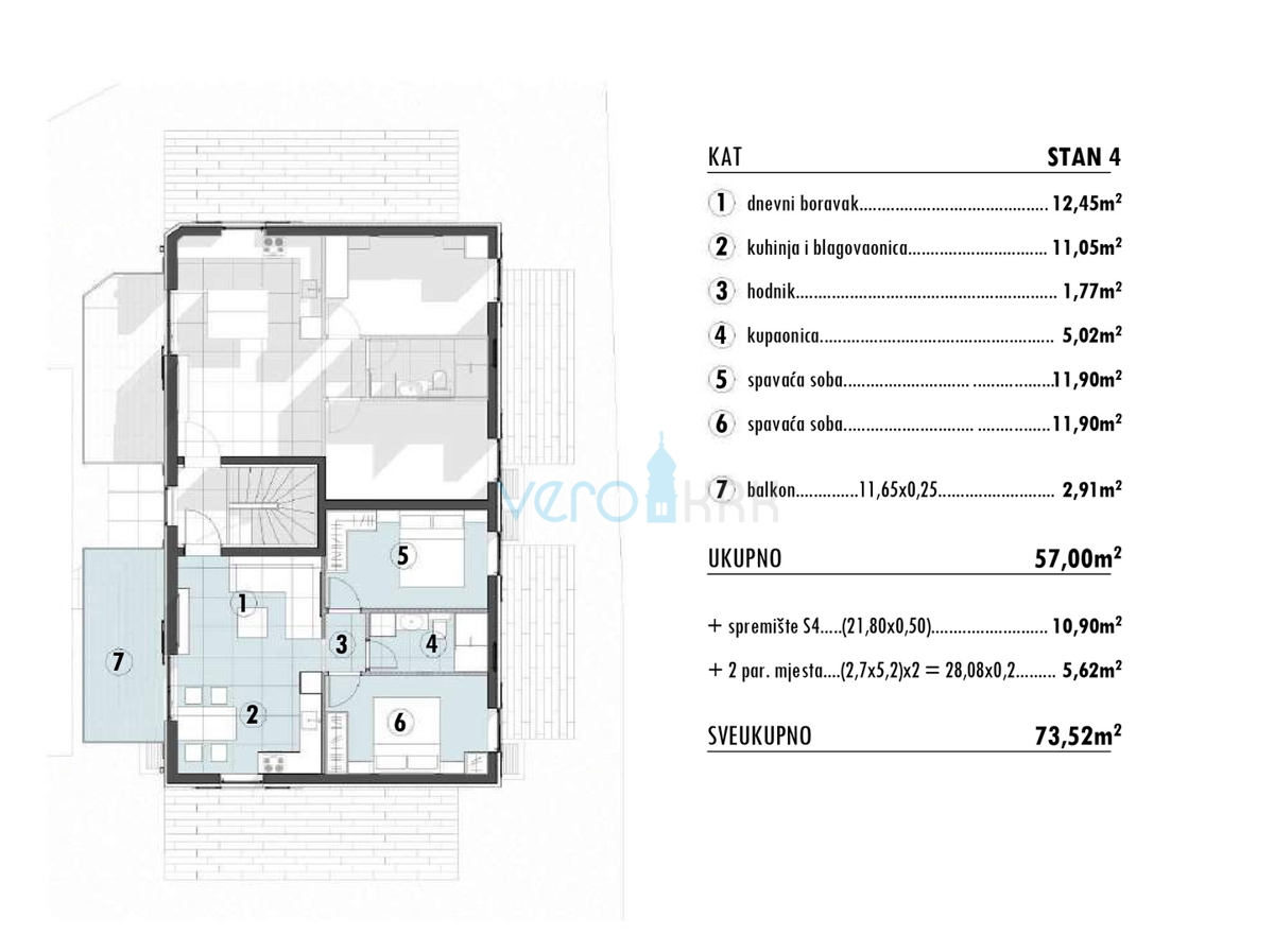 Otok Krk, Omišalj, dvosobno stanovanje v 1. nadstropju, novogradnja, pogled na morje, shramba, prodaja