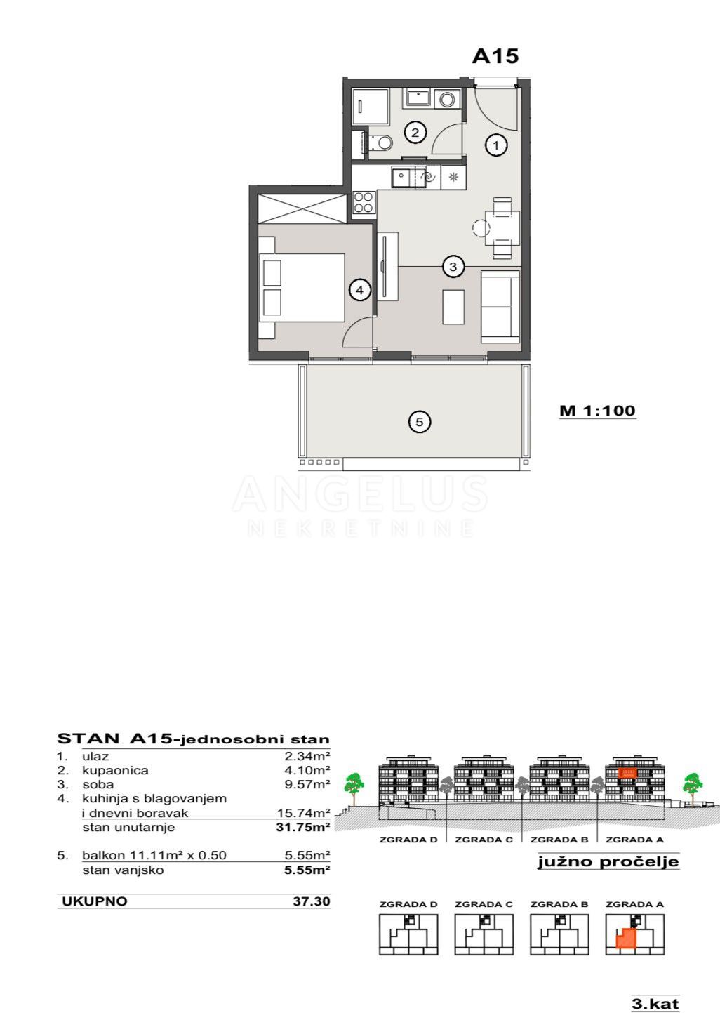 Hrvaška, Split, Pazdigrad - enosobno stanovanje v NOVOGRADNJI, 37.30 m2, PRODAMO