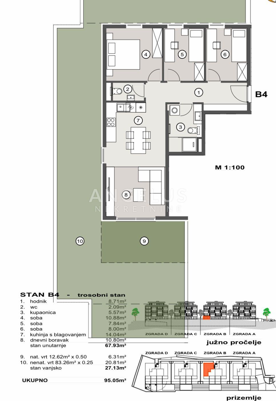 Hrvaška,Split, Pazdigrad - trisobno stanovanje v NOVOGRADNJI, 95,05 m2, PRODAMO