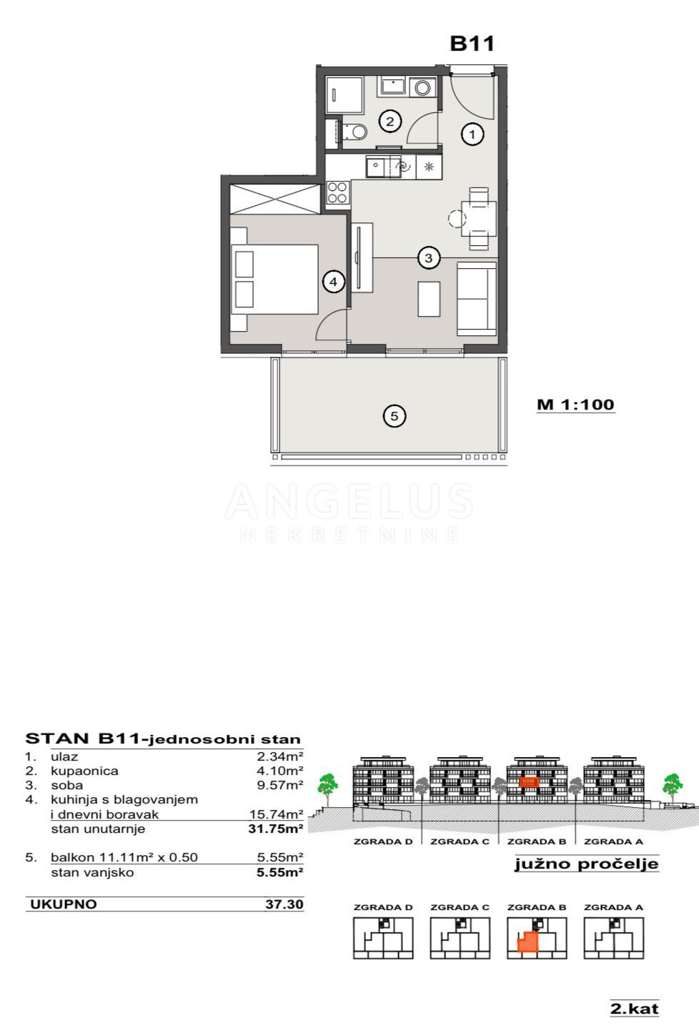 Hrvaška, Split, Pazdigrad - enosobno stanovanje v NOVOGRADNJI, 37.30 m2, PRODAMO