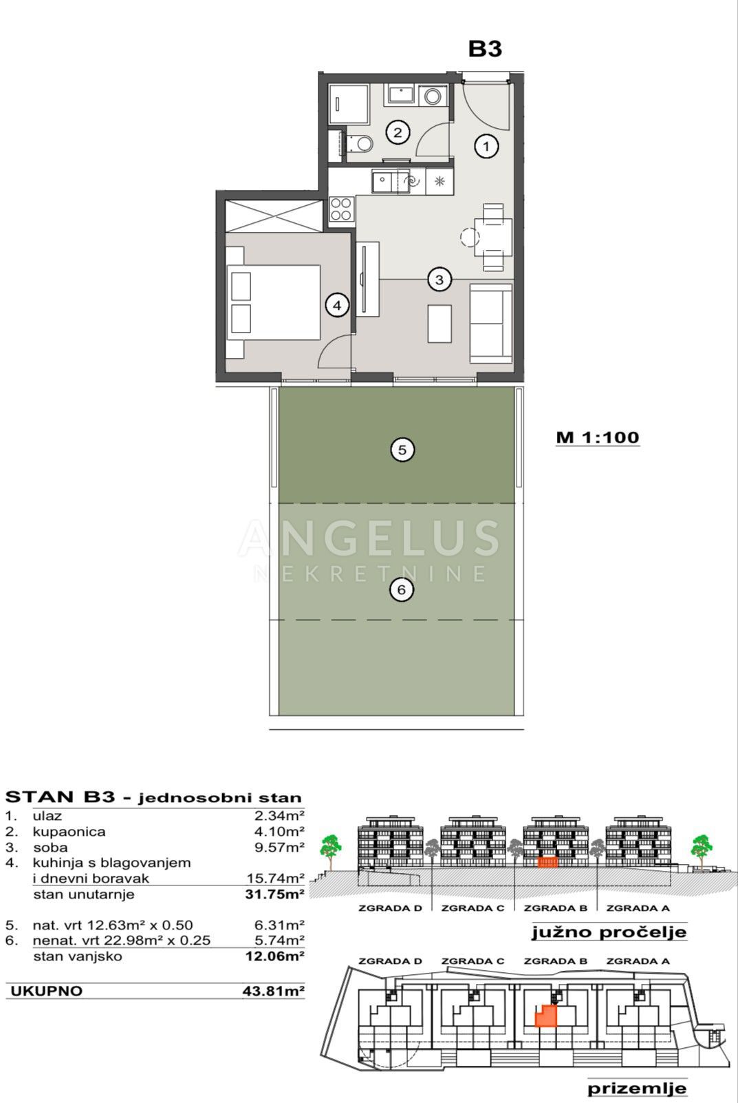 Hrvaška, Split, Pazdigrad - enosobno stanovanje v NOVOGRADNJI, 43,81 m2, PRODAMO