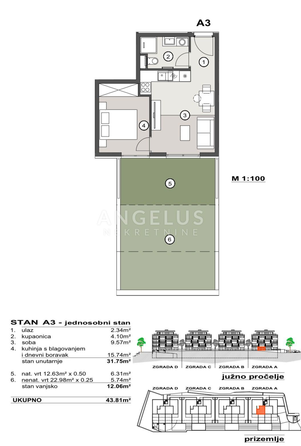 Hrvaška, Split, Pazdigrad - enosobno stanovanje v NOVOGRADNJI, 43.81 m2, PRODAMO