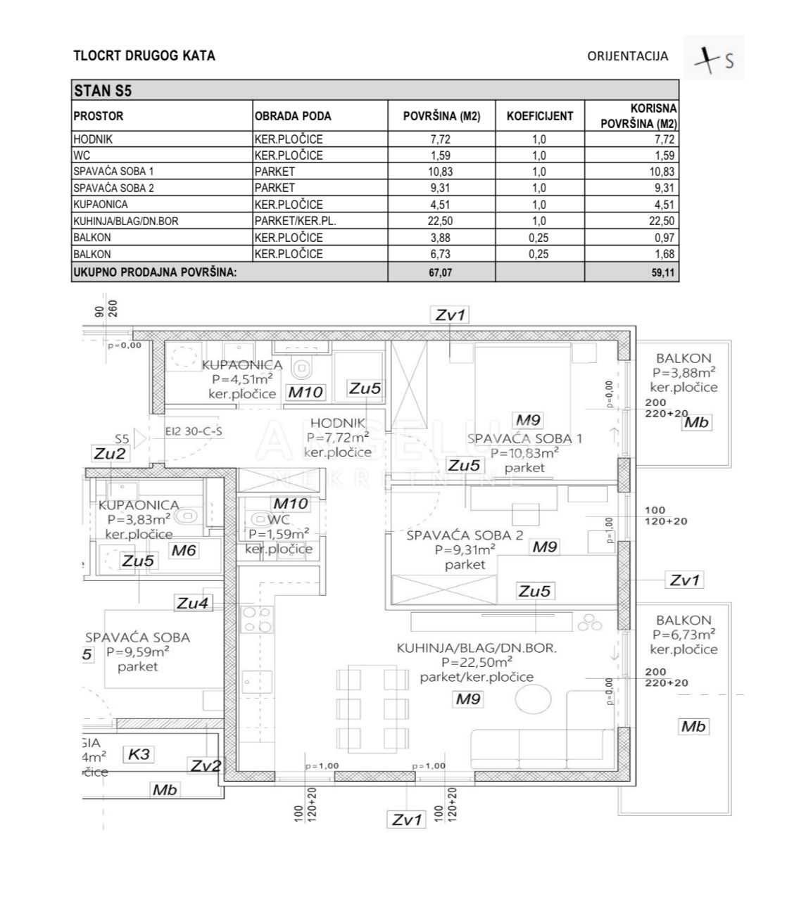 Hrvaška, Split, Mejaši - dvosobno stanovanje v NOVOGRADNJI, 59.11 m2, NAPRODAJ