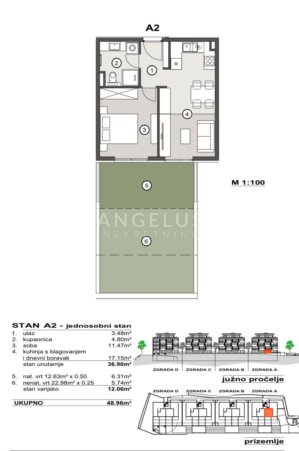 Hrvaška, Split, Pazdigrad - enosobno stanovanje v NOVOGRADNJI, 48,96 m2, PRODAMO