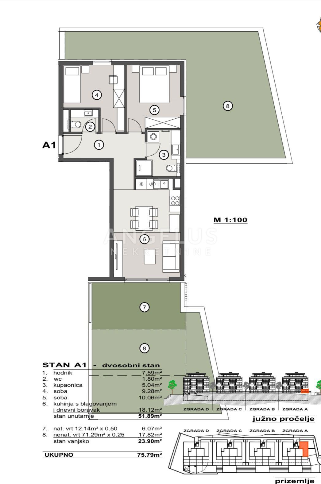Hrvaška, Split, Pazdigrad - dvosobno stanovanje v NOVOGRADNJI, 75,79 m2, PRODAMO