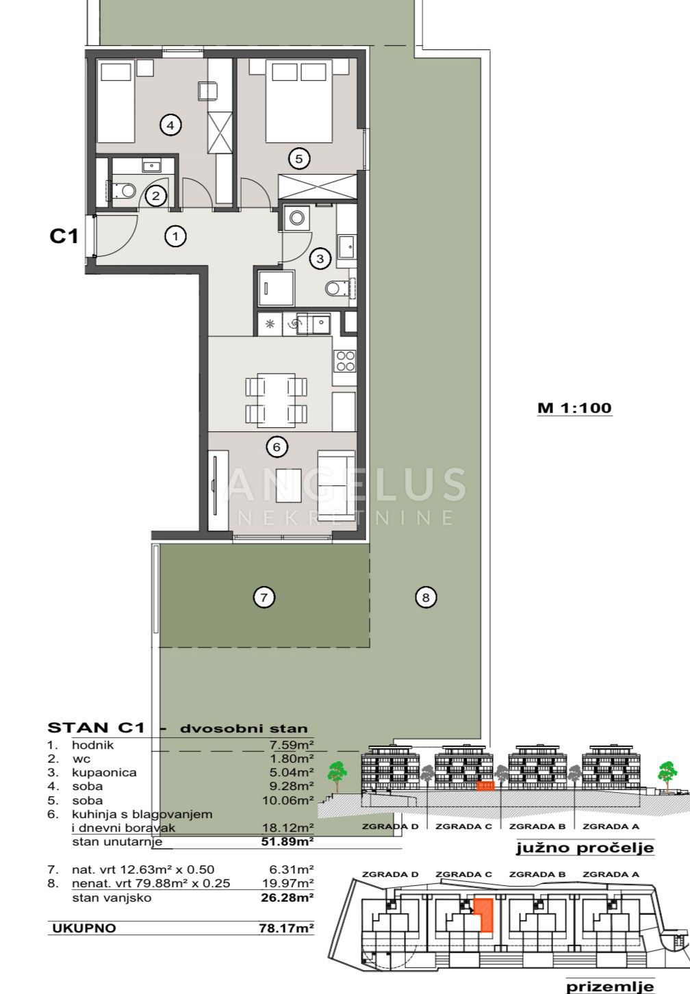 Hrvaška, Split, Pazdigrad - dvosobno stanovanje v NOVOGRADNJI, 78.17 m2, PRODAMO