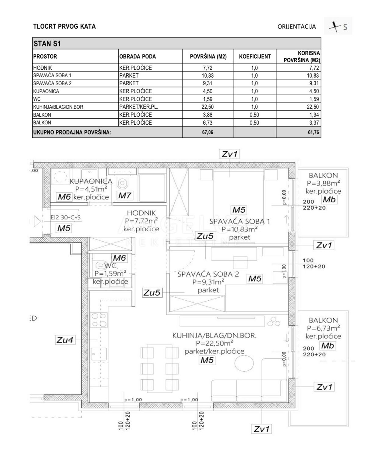 Hrvaška, Split, Mejaši - dvosobno stanovanje v NOVOGRADNJI, 61,76 m2, NAPRODAJ