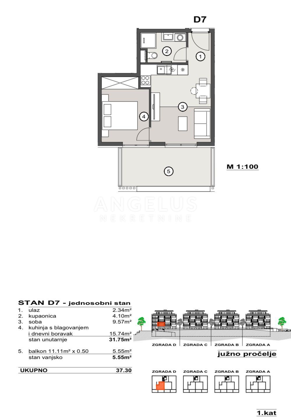 Hrvaška, Split, Pazdigrad - enosobno stanovanje v NOVOGRADNJI, 37.30 m2, PRODAMO