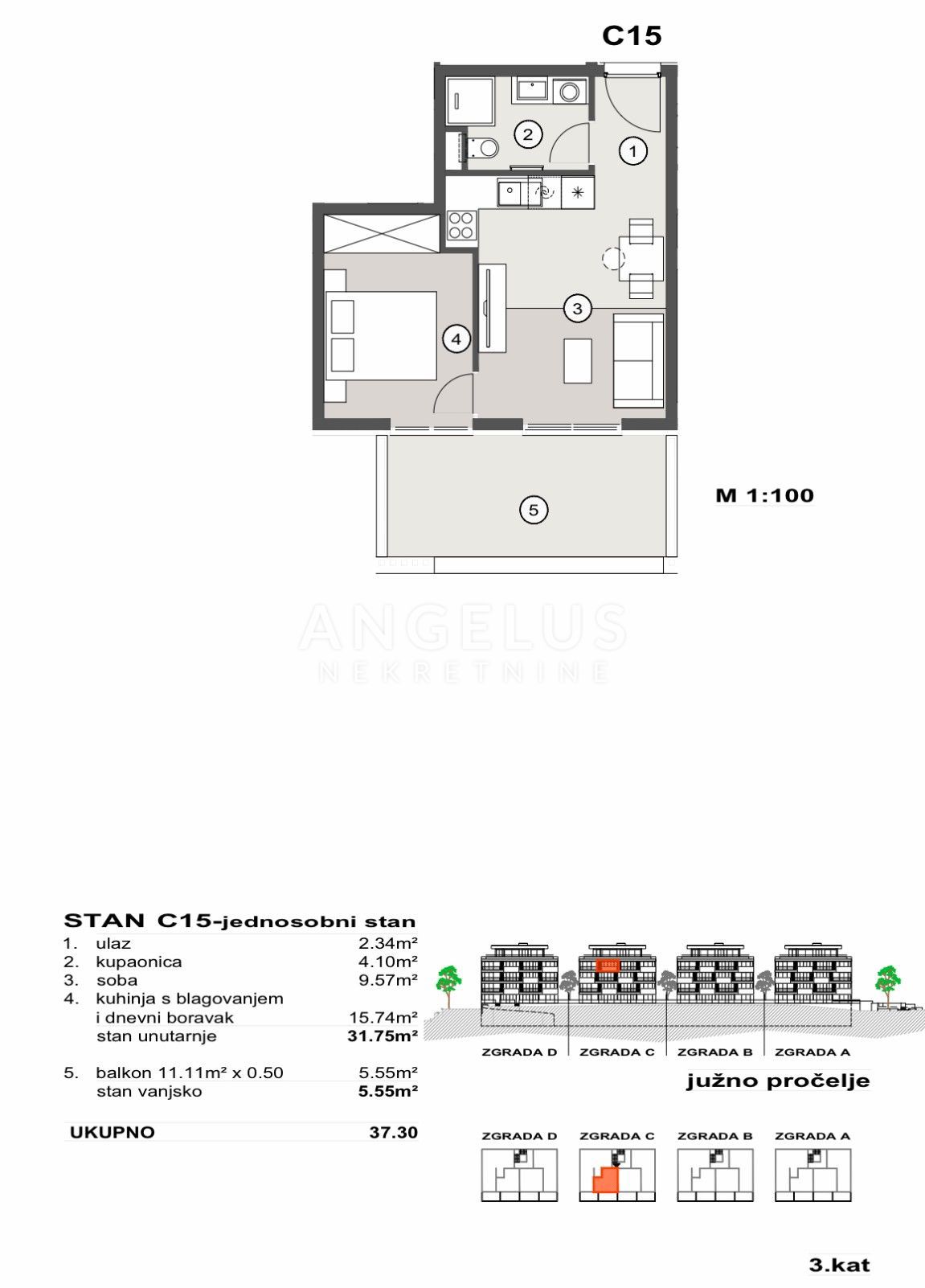 Hrvaška, Split, Pazdigrad - enosobno stanovanje v NOVOGRADNJI, 37.30 m2, PRODAMO