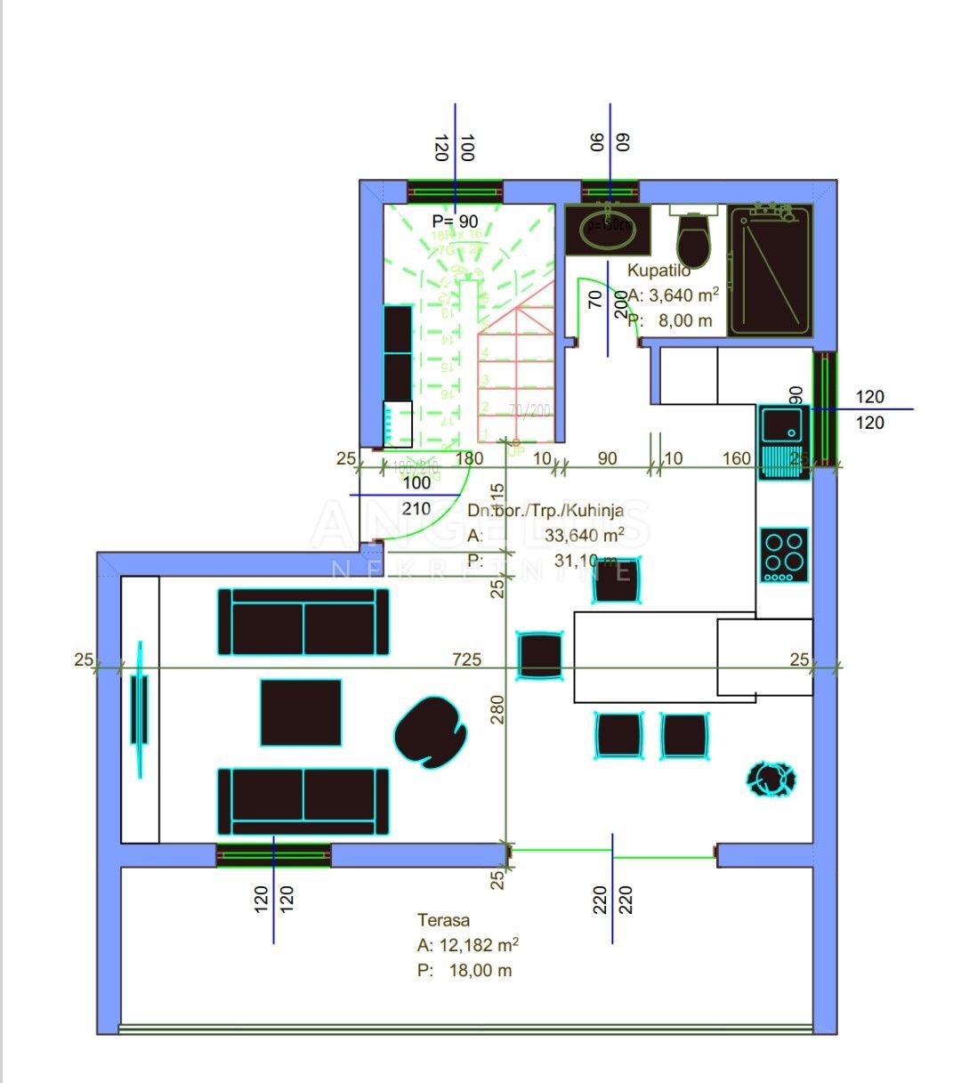 Čiovo, Trogir - dvosobno dupleks stanovanje, parking, novogradnja PRODAMO