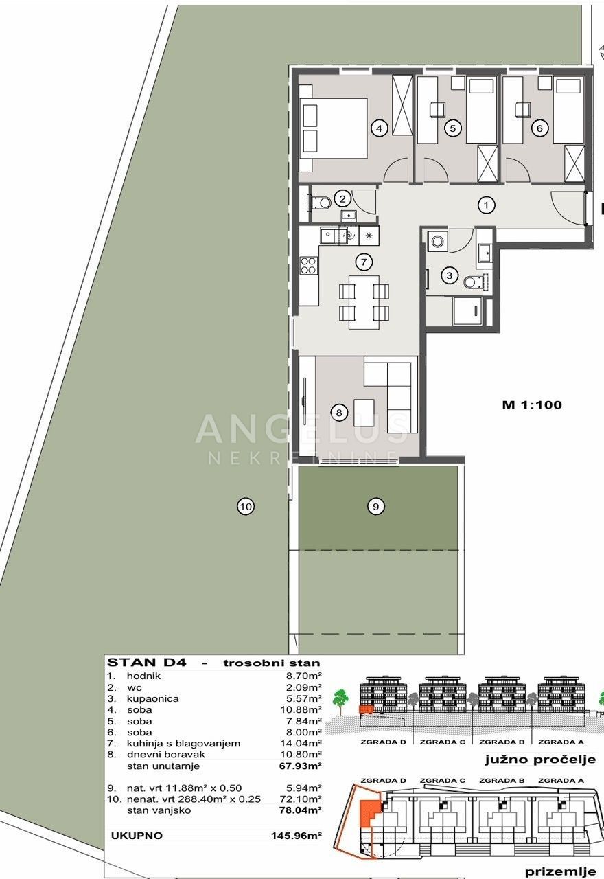 Hrvaška, Split, Pazdigrad - trisobno stanovanje v NOVOGRADNJI, 145,96 m2, PRODAMO