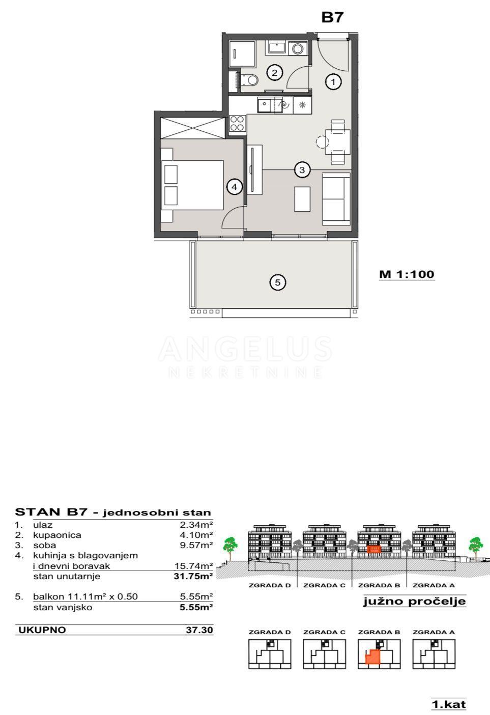 Hrvaška, Split, Pazdigrad - enosobno stanovanje v NOVOGRADNJI, 37.30 m2, PRODAMO