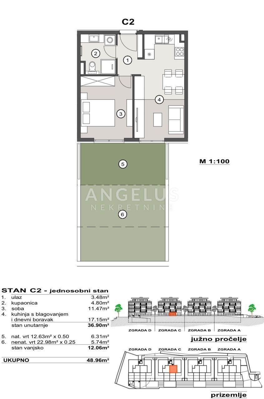 Hrvaška, Split, Pazdigrad - enosobno stanovanje v NOVOGRADNJI, 48.96 m2, PRODAMO