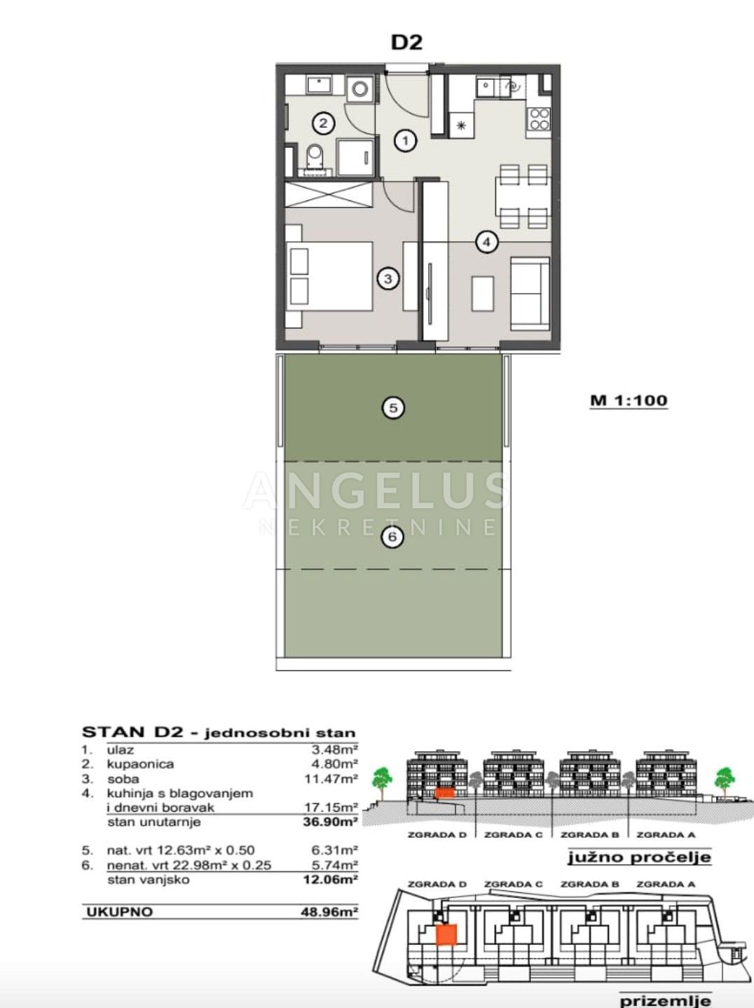 Hrvaška, Split, Pazdigrad - enosobno stanovanje v NOVOGRADNJI, 49,96 m2, PRODAMO